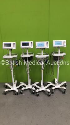 4 x Welch Allyn Connex SPOT Monitors on Stands with Selection of Leads (All Power Up) *S/N 21100038713518 / 21100038763518 / 21100037323418 / 2110003873518*