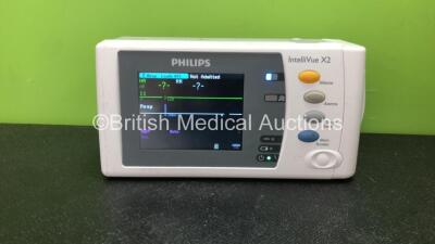 Philips Intelli Vue X2 Handheld Patient Monitor Software Revision K.21.61 Including ECG, SpO2, NBP, Temp and Press Options with 1 x Philips M4607A Battery (Powers Up when Tested with Stock Battery- Battery Included is Flat) *Mfd 03/2010*