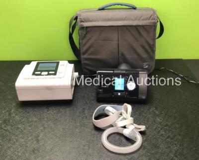 Job Lot Including 1 x Philips Respironics BiPAP A30 Unit Software Version 1.2 with 1 x AC Power Supply and 1 x ResMed Airsense 10 Elite CPAP Unit with 1 x AC Power Supply and Hose in Carry Case (Powers Up)