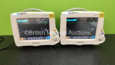 2 x Philips IntelliVue MP30 Anesthesia Patient Monitors with 2 x Philips IntelliVue X2 Patient Monitors with Press, Temp, NBP, SPO2 and ECG Resp Options (All Power Up)