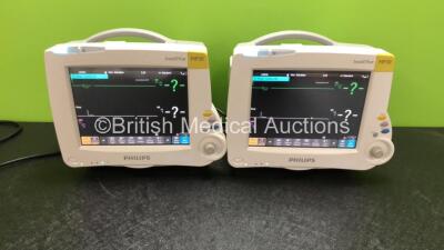 2 x Philips IntelliVue MP30 Patient Monitors with 2 x Philips IntelliVue X2 Patient Monitors with Press, Temp, NBP, SPO2 and ECG Resp Options (All Power Up)