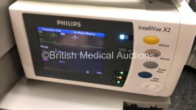 2 x Philips IntelliVue MP30 Patient Monitors with 2 x Philips IntelliVue X2 Patient Monitors with Press, Temp, NBP, SPO2 and ECG Resp Options (All Power Up) - 6