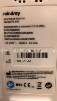 2 x Mindray VS-900 Vital Signs Monitors (Both Power Up) *S/N FV-11045103 / FV-76017160* - 6