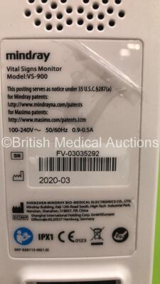 2 x Mindray VS-900 Vital Signs Monitors (Both Power Up) *S/N FV-8C026537 / FV-03035292* - 5