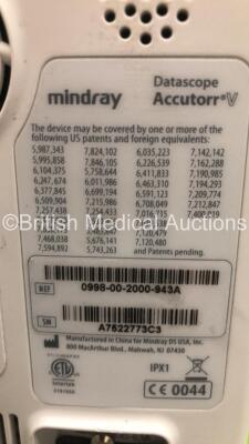 2 x Datascope Accutorr V Vital Signs Monitors on Stand with Leads (Both Power Up) *S/N A7514870L1 / A7622773C3* - 4