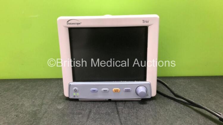 Datascope Trio Patient Monitor Including ECG, SpO2, NIBP and T1 Options (Hold Power with Blank Display Screen and Missing Handle-See Photo)