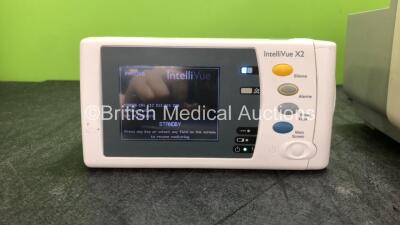 1 x Philips IntelliVue MP30 Patient Monitor (Powers Up, with Damaged Casing, Scratched Screen and Missing Dial-See Photos) 1 x Philips IntelliVue X2 Handheld Patient Monitor Including Press, Temp, NBP, SpO2 and ECG/Resp Options Software Revision H.15.45 w - 2