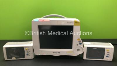 Job Lot Including 1 x Philips IntelliVue MP30 Patient Monitor (Powers Up, Damage to Casing, Missing Dial - See Photos) with 2 x Philips IntelliVue X2 Handheld Patient Monitors (1 x Powers Up with Damage to Casing and Screen, 1 x Powers Up with Blank Scree