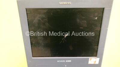 Siemens Acuson X300 Flat Screen Ultrasound Scanner Model No 10037409 *S/N 311552* **Mfd 12/2007** with 3 x Transducers / Probes (CH5-2 *Mfd 2007* / VF10-5 Mfd 2007* and VF13-5SP *Mfd 2007*) and Mitsubishi P93 Printer (HDD REMOVED) - 2