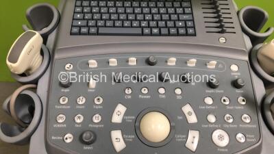 Siemens Acuson X300 Flat Screen Ultrasound Scanner Model No 10037409 *S/N 311552* **Mfd 12/2007** with 3 x Transducers / Probes (CH5-2 *Mfd 2007* / VF10-5 Mfd 2007* and VF13-5SP *Mfd 2007*) and Mitsubishi P93 Printer (HDD REMOVED) - 3