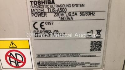 Toshiba Aplio 500 TUS-A500 Flat Screen Ultrasound Scanner *S/N WAB1522147* **Mfd 02/2015** Software Version AB_V5.10*R101 with 2 x Transducers / Probes (PVT-781VT *Mfd 10/2014* / PLT-1204BT *Mfd 11/2014*) (Powers Up) - 11