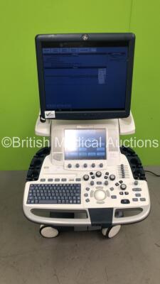 GE Logiq E9 Flat Screen Ultrasound Scanner Ref 131187US7 *S/N 131187US7* **Mfd 09/2014** Software Version R4 Software Revision 3.0 with Sony UP-D897 Digital Graphic Printer (Powers Up - Keyboard will Not Lock in Lock Position) ***IR531*** *H*