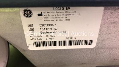 GE Logiq E9 Flat Screen Ultrasound Scanner Ref 131187US7 *S/N 131187US7* **Mfd 09/2014** Software Version R4 Software Revision 3.0 with Sony UP-D897 Digital Graphic Printer (Powers Up - Keyboard will Not Lock in Lock Position) ***IR531*** *H* - 7