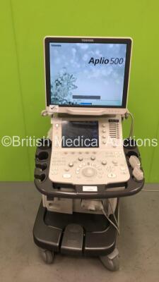 Toshiba Aplio 500 TUS-A500 Flat Screen Ultrasound Scanner *S/N T5A14Y2136* **Mfd 11/2014** Software Version - Unable to Boot with 2 x Transducers / Probes (PLT-704SBT *Mfd 10/2014* Some Damage to Cable / PVT-375BT *Mfd 01/2018* Slight Damage to Probe Head