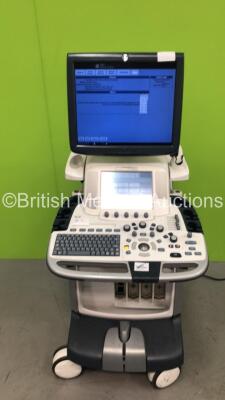 GE Logiq E9 Flat Screen Ultrasound Scanner Ref 5205000-4 Software Version R2.0.5 *Mfd 09 - 2010* with Sony Graphic Printer UP-D897 (Powers Up with 1 x Missing Button - See Photo) *101574US2*