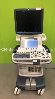 GE Logiq E9 Flat Screen Ultrasound Scanner Ref 5205000-5 Software Version R3.1.2 *Mfd 06 - 2012* with Sony Graphic Printer UP-D897 (Powers Up) *111839US7*