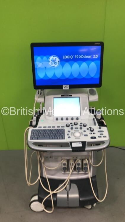 GE Logiq E9 XDClear Flat Screen Ultrasound Scanner Model 5205000-9 *S/N 200592US6* **Mfd 03/2016** Software Version R6 with 4 x Transducers / Probes (C1-6 Ref 5418916 *Mfd 02/2016* / IC5-9-D Ref 5492351 *Mfd 09/2017* / L8-18i Ref 5336965 *Mfd 2017-11* and