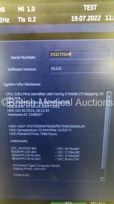 GE Voluson S8 Flat Screen Ultrasound Scanner Ref 5451540 *S/N 253272SU9* **Mfd 04/2014** Software Version 14.0.0 (14.0.3.259) with 3 x Transducers / Probes (RIC5-9W-RS Ref H48661EF *Mfd 03/2013* / RIC5-9W-RS Ref H48661EF *Mfd 02/2021* and C1-5-RS Ref 538 - 6