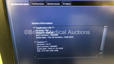 GE Vivid S6 Flat Screen Ultrasound Scanner H45041FT *S/N 4268VS6* **Mfd 11/2012** Application Software Version 12.2 System Software Version 7.0.11 with 1 x Transducer / Probe (M4S-RS Ref 5308251* **Mfd 10/2012**) and Sony UP-D897 Digital Graphic Printer ( - 5