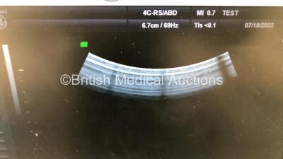 GE Voluson i Portable Ultrasound Scanner *S/N B05046* **Mfd 03/2014* Software Version CC200 (14.0.0.46) BT14 with 1 x Transducer / Probe (4C-RS Ref 5125386 *Mfd 02/2014*) on GE Voluson Dock Cart (Powers Up) - 2