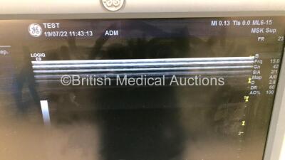 GE Logiq E9 Flat Screen Ultrasound Scanner Ref 5205000-8 *S/N 138510US3* **Mfd 03/2015** Software Version R5 Revision 1.1 with 6 x Transducer / Probe (RIC-9-D Ref H48651MS *Mfd 08/2014* / IC5-9-D Ref 5492351 *Mfd 11/2021* / C1-5-D Ref 5261135 *Mfd 11/2020 - 7