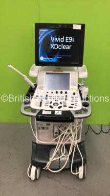 GE Vivid E9 XDClear Flat Screen Ultrasound Scanner *S/N VE99286* **03/2015** Application Software Version 113 System Software Version 104.3.6 with 2 x Transducers / Probes (ML6-15-D Ref 5199103 *Mfd 2017-11* / C1-5 Ref 5261135 *Mfd 2017-05* / 4V-D Ref 51