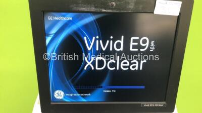 GE Vivid E9 XDClear Flat Screen Ultrasound Scanner *S/N VE99286* **03/2015** Application Software Version 113 System Software Version 104.3.6 with 2 x Transducers / Probes (ML6-15-D Ref 5199103 *Mfd 2017-11* / C1-5 Ref 5261135 *Mfd 2017-05* / 4V-D Ref 51 - 2