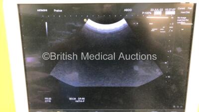 Hitachi Hi-Vision Preirus Flat Screen Ultrasound Scanner *S/N KE17763310* **Mfd 2013** with 2 x Transducers / Probes EUP-C715 *Mfd 2013-05* and EUP-L74M *Mfd 2013-03* (Powers Up) - 3