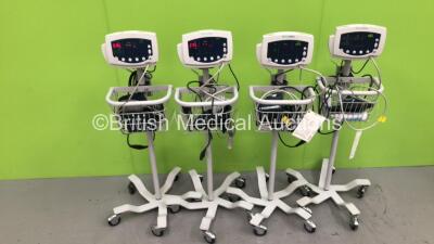 4 x Welch Allyn 53N00 Vital Signs Monitors on Stands with SPO2 Finger Sensors, BP Hoses and Cuffs (All Power Up) *W*