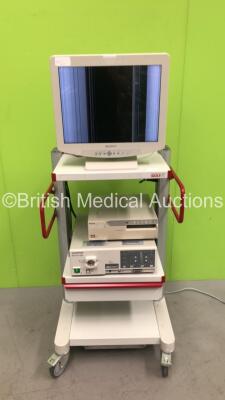 Richard Wolf Stack Trolley with Sony Monitor, Sony UP-2300P Colour Video Printer and Olympus Evis CLV-U20 Light Source (Powers Up)