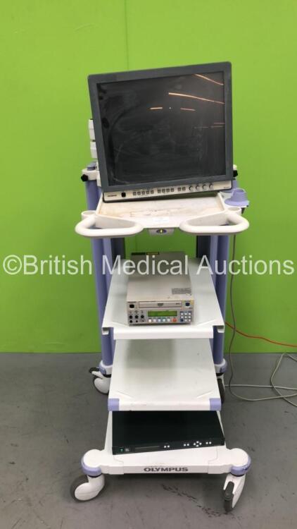 Olympus Stack Trolley with Olympus OEV191H Monitor and Panasonic LQ-MD800 DVD Video Recorder (Powers Up)