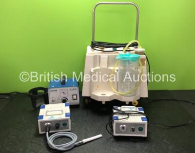 Mixed Lot Including 2 x SapiMed EcoLite LED Light Sources with 2 x Power Supplies in Carry Cases (Both Power Up) 1 x Flaem Nuova Suction Pro Pump (Powers Up) 1 x Eschmann VP35 Suction Unit with 1 x Cup and Lid (Powers Up) 1 x Eschmann VP 120H High Vacuum 