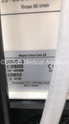 Maquet Servo U Ventilator Ref 6694800 System Version 4.2 System Software Version 4.2.0.6f6f03fb - Total Operating Time 59046 Hours Total Ventilator Hours 22369 with Hoses (Powers Up) *S/N 20185 * - 6