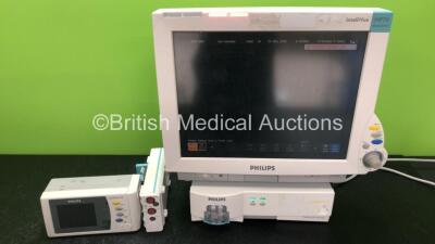 Job Lot Including 1 x Philips IntelliVue MP70 Touch Screen Patient Monitor *Mfd 2005* (Powers Up with Damage-See Photos) 1 x Philips M3012A Module Including Press and Temp Options *Mfd 2008* 1 x Philips IntelliVue X2 M3002A Ref 865039 Handheld Patient Mon