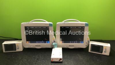 Job Lot Including 2 x Philips IntelliVue MP50 Anesthesia Monitors *Mfd 2005 / 2012* (Both Power Up) 2 x Philips Intellivue X2 Handheld Patient Monitors Including ECG, SpO2, NBP, Press and Temp Options with 2 x Batteries *Mfd 2012 / 2013* (Both Power Up, 1