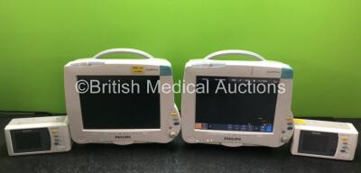 Job Lot Including 2 x Philips IntelliVue MP50 Anesthesia Monitors *Mfd 2005 / 2012* (1 x Draws Power Does Not Power Up, 1 x Powers Up with Damaged Casing / Rear Clip - See Photos) and 2 x Philips Intellivue X2 Handheld Patient Monitors Including ECG, SpO2