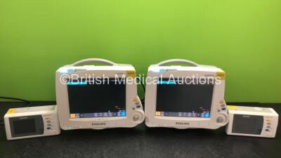 Job Lot Including 2 x Philips IntelliVue MP30 Patient Monitors *Mfd 2013 / 2013* (Both Power Up) and 2 x Philips IntelliVue X2 Handheld Patient Monitors *Mfd 2012, 2009* Including ECG, SpO2, NBP, Temp and Press Options with 2 x Philips M4607A Batteries (B