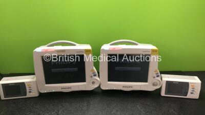 Job Lot Including 2 x Philips IntelliVue MP30 Patient Monitors *Mfd 2013 / 2013* (Both Power Up , 1 x Missing Dial - See Photos) and 2 x Philips IntelliVue X2 Handheld Patient Monitors *Mfd 2013 / 2013* Including ECG, SpO2, NBP, Temp and Press Options wit