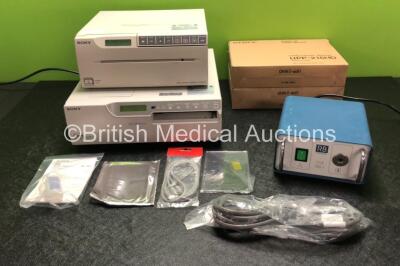 Mixed Lot Including 1 x RB Endoscopy CLS 100-1 Light Source (Powers Up) 1 x Sony UP-980CE Video Graphic Printer (Powers Up) 1 x Sony UP-2900MD Color Video Printer (Powers Up) and Printer Accessories