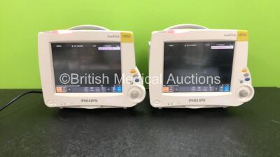 2 x Philips IntelliVue MP30 Patient Monitors with 2 x Philips IntelliVue X2 Patient Monitors with Press, Temp, NBP, SPO2 and ECG Resp Options (All Power Up)