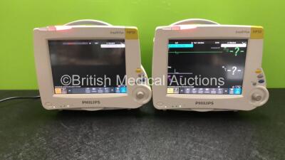 2 x Philips IntelliVue MP30 Patient Monitors with 2 x Philips IntelliVue X2 Patient Monitors with Press, Temp, NBP, SPO2 and ECG Resp Options (All Power Up)