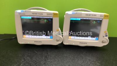 2 x Philips IntelliVue MP30 Patient Monitors with 2 x Philips IntelliVue X2 Patient Monitors with Press, Temp, NBP, SPO2 and ECG Resp Options (All Power Up)