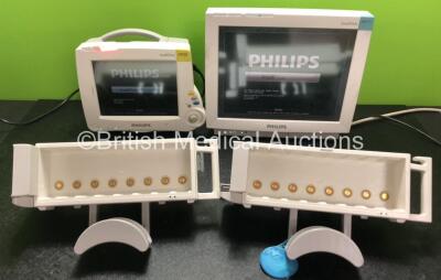 Job Lot Including 1 x Philips IntelliVue MP70 Touch Screen Patient Monitor (Powers Up) 1 x Philips IntelliVue MP20 Patient Monitor (Powers Up) and 2 x Philips M8048A Module Racks