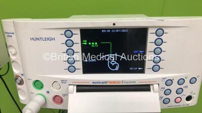 2 x Huntleigh SonicAid FM800 Encore Fetal Monitors on Stands with 1 x US Transducer (Both Power Up with 1 x Missing Power Button) *751D0501359-13 / 751D0501357-13* - 2