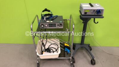 Mixed Lot Including 1 x BFW Chromalume Turbo Light Source Unit on Stand Software Version 2.3 (Powers Up) 1 x Spembly Medical 142 Cryo Unit with Footswitch on Trolley, 1 x BFW Headlamp and 1 x Electrosurgical Footswitch *GCI050609*