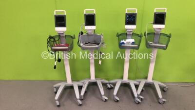 4 x Mindray VS-600 Vital Signs Monitors with SPO2 and NIBP Options on Stands with Various Leads - See Photos *Mfd 1 x 2020 / 2 x 2015 / 1 x 2013 (All Power Up) *SN FU 53003230 / 3B000567 / 52002910 / 01019615*