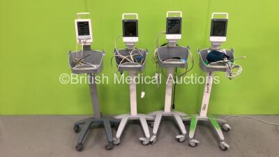 3 x Mindray VS-600 Vital Signs Monitors with SPO2 and NIBP Options on Stands with Various Leads - See Photos *Mfd 2 x 2020, 1 x 2017 and 1 x Datascope Duo on Stand (All Power Up) *SN FU 03020379 / 73008693 / 06022749*