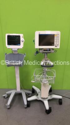 1 x Mindray iMEC8 Patient Monitor on Stand - Some Missing Casing and 1 x Drager Infinity Delta Patient Monitor with Power Supply, Docking Station and Some Leads (Both Power Up) *6000451480 / EW-7B040182*