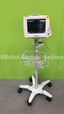 Philips IntelliVue MP30 Patient Monitor Including Philips M3001A Module *Mfd 2019* with ECG/Resp, SpO2, Press/Temp and NBP Options on Stand (Powers Up) *DE728A7896*