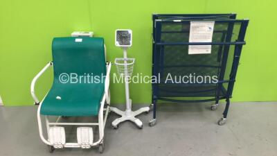 Mixed Lot Including 1 x GP Glideaway Guest Bed, 1 x Marsden Wheelchair Weighing Scale (Powers Up) and 1 x Welch Allyn BP Gauge on Stand